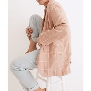 Madewell Breezewoven Windowpane Check Larsen Blazer Women's Sz XS Linen Blend